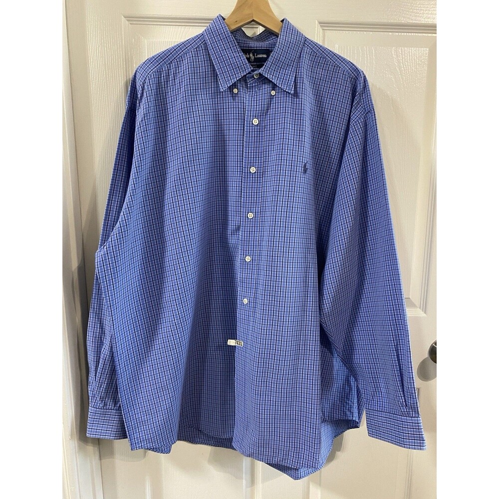Polo Ralph Lauren Blake 2-Ply Cotton Button Down Blue Striped Shirt XL Vintage